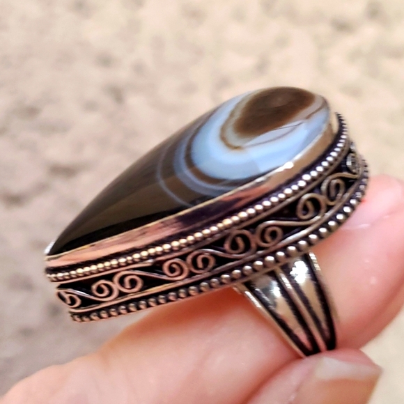 New Oversized Botswana Agate 925 Silver Statement Ring. - Picture 13 of 16